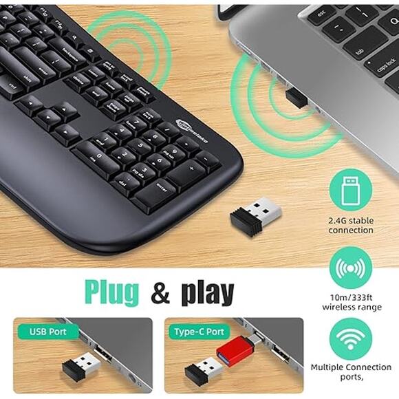 New Wireless Full Size Ergonomic Keyboard with Wrist Rest - Picture 3 of 5